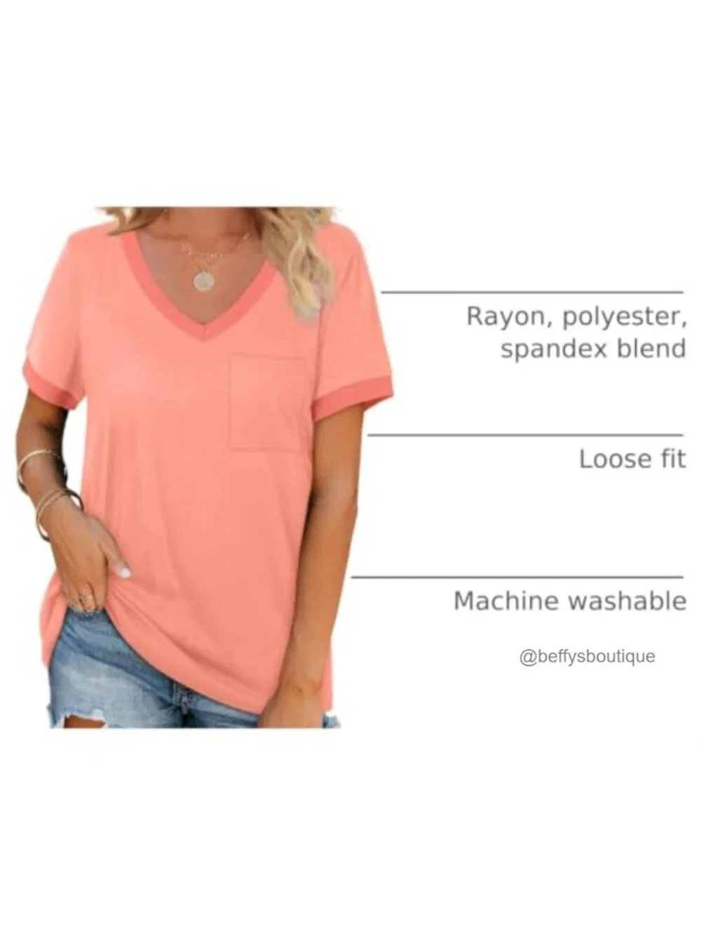 Women's V-Neck Short Sleeve T-Shirt with Pocket, Loose Fit, Stretchy, Casual